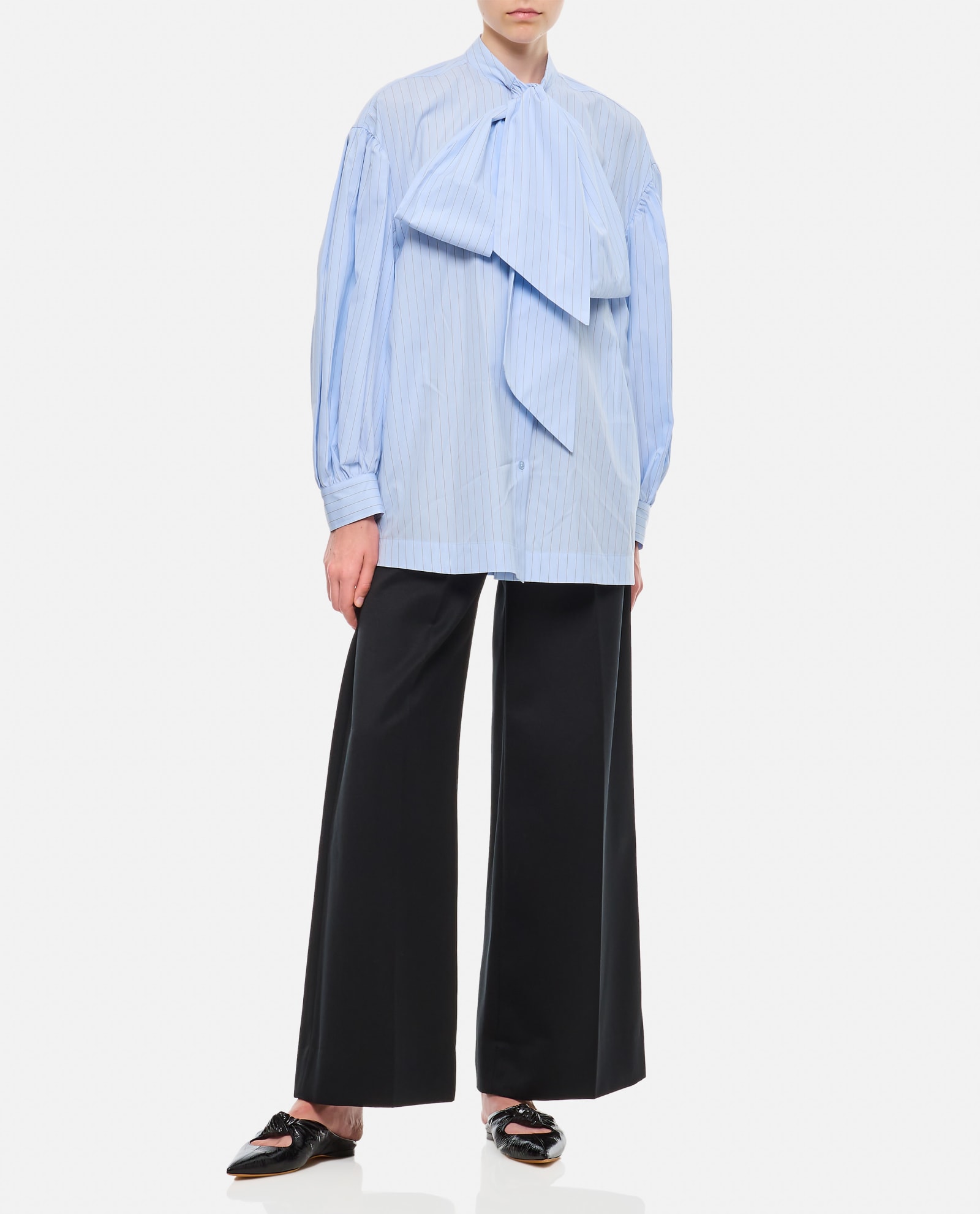 Shop Simone Rocha Pleated Wide Leg Trousers In Black