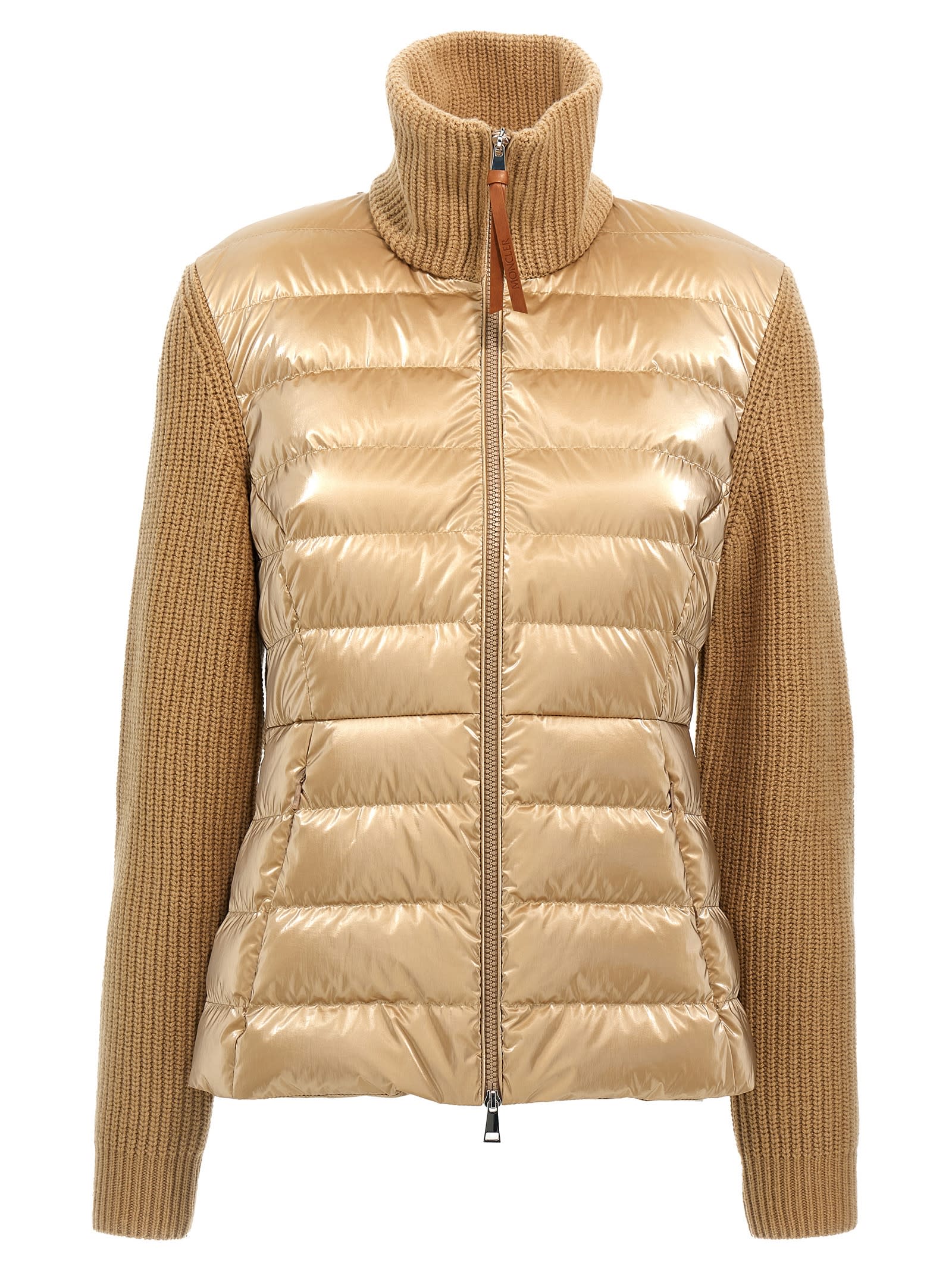 Shop Moncler Two-material Cardigan In Beige