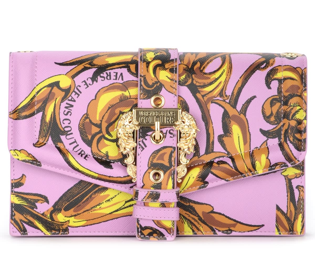 Versace Jeans Couture Versace Jeans Lilac Wallet With Chain And Golden Baroque Print