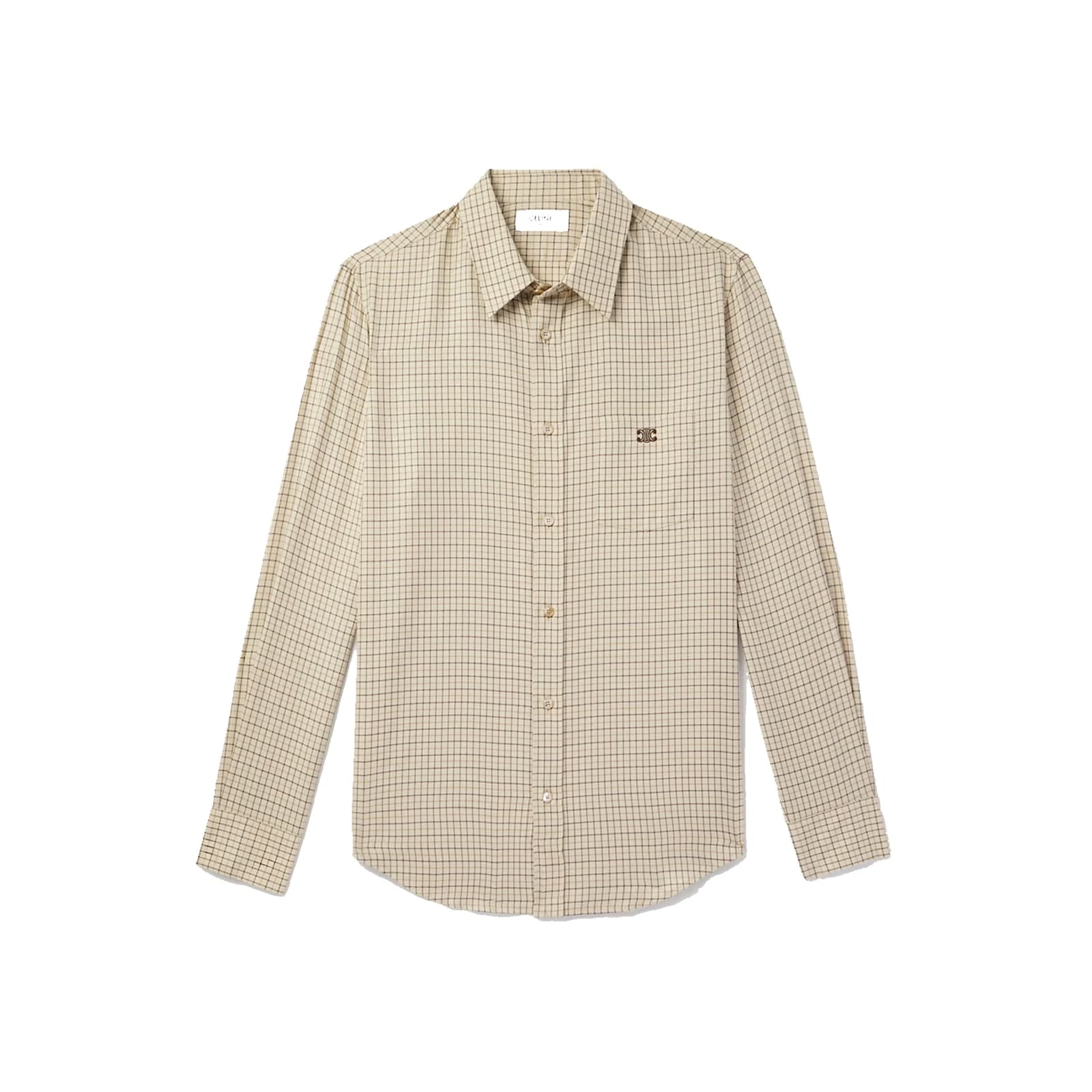 Celine Logo-embroidered Checked Cotton Shirt Men In Nude