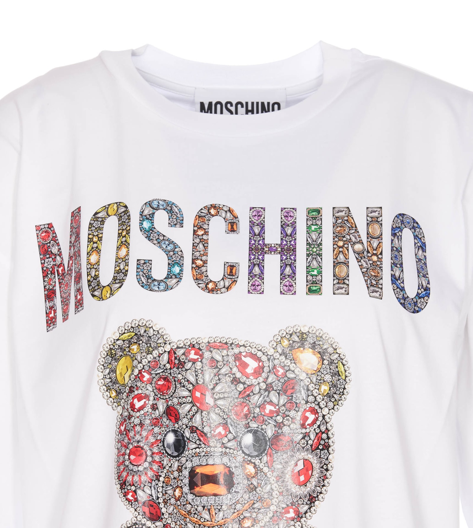 Shop Moschino Teddy Print Logo T-shirt In Bianco