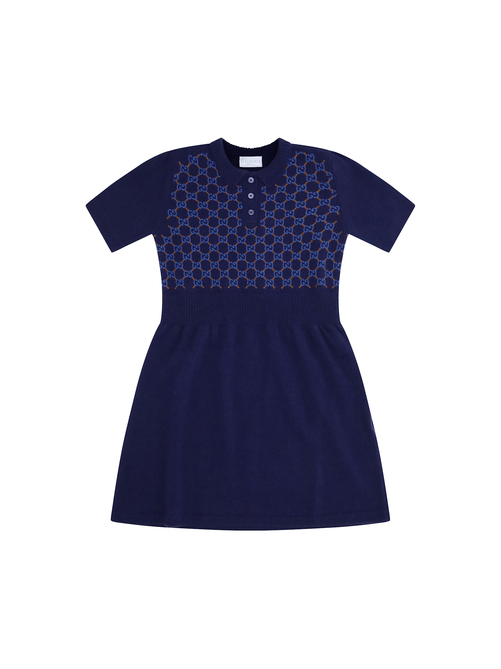 Gucci Wool Embroidered Child Dress In Blue