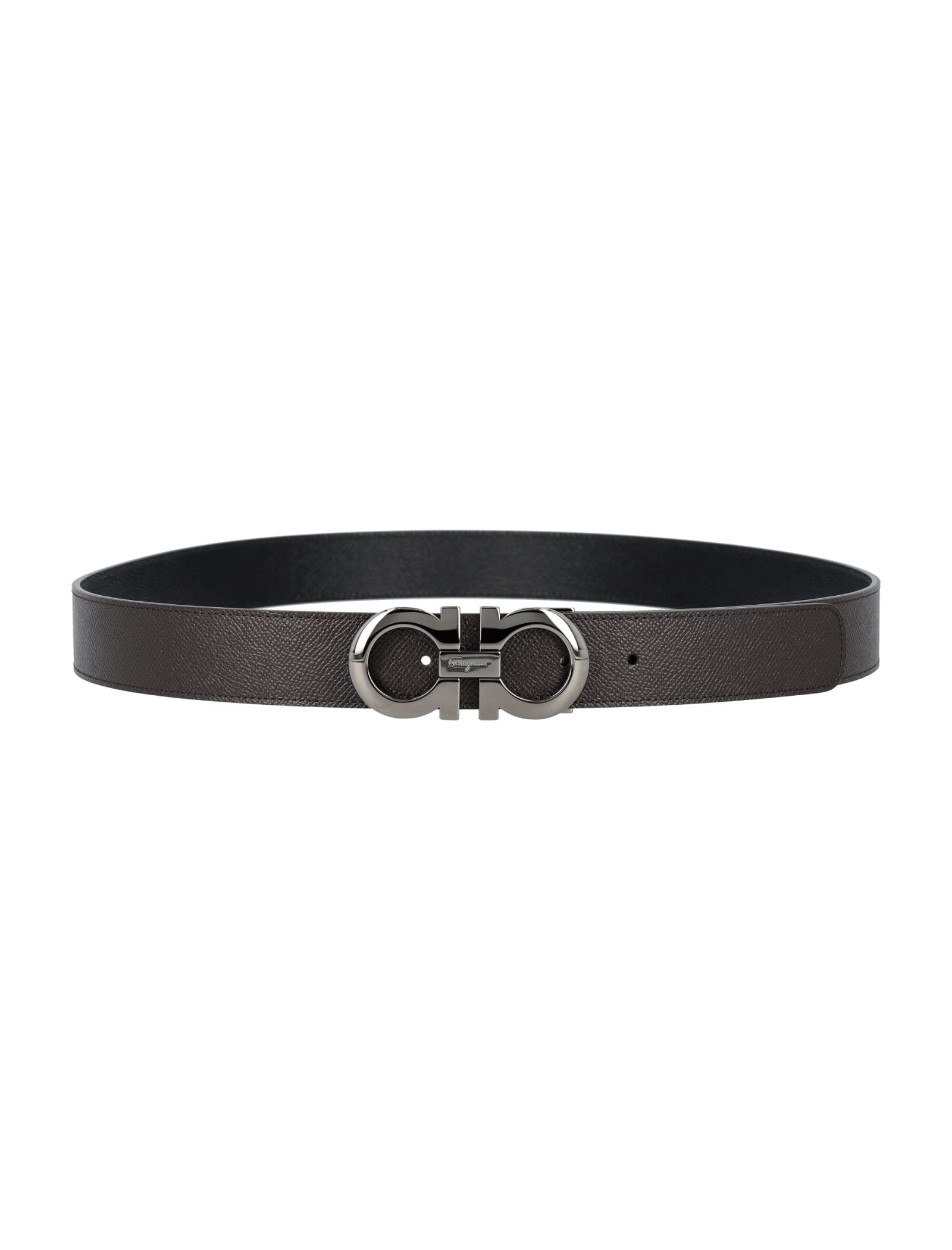 Ferragamo Reversible And Adjustable Gancini Belt In Black