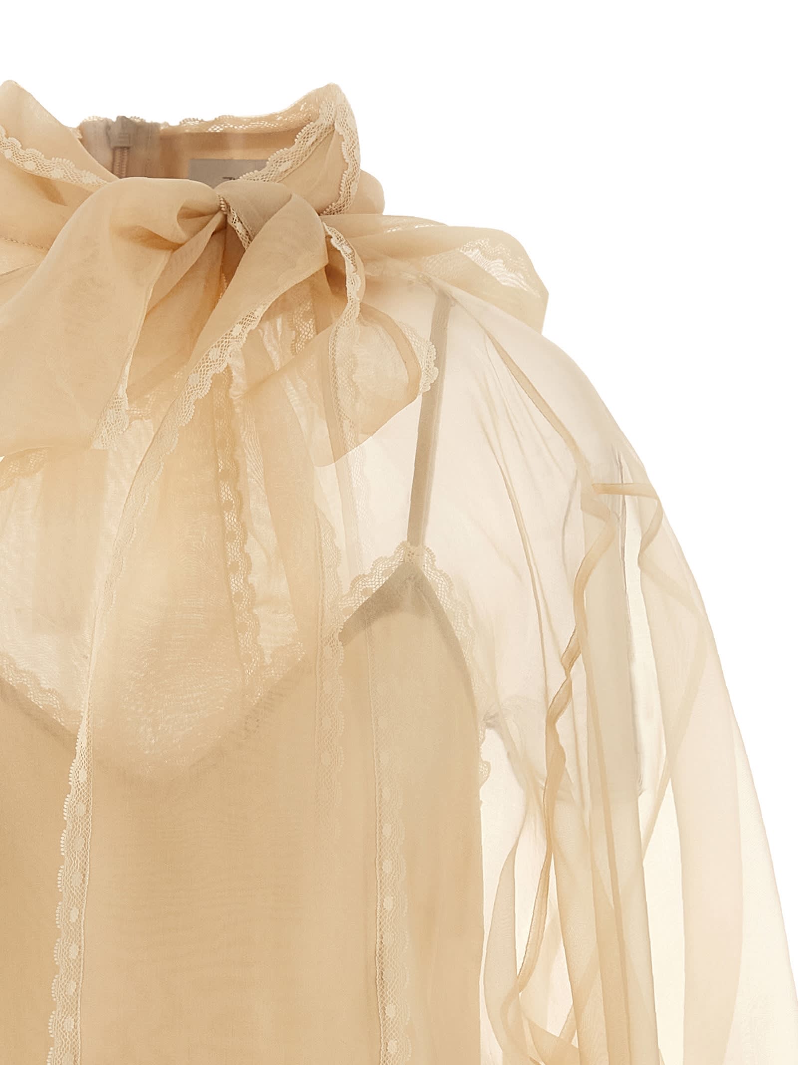 Zimmermann Memento Organza Bow-lace Blouse In Neutral