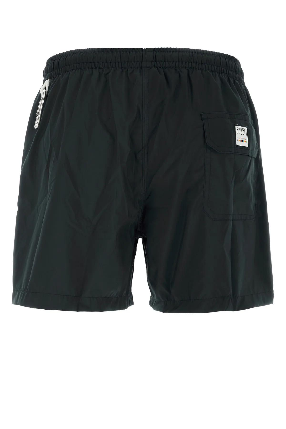 Shop Fedeli Black Polyester Swimming Shorts