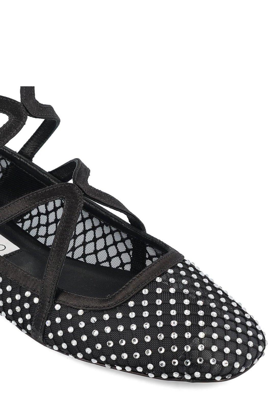 Jimmy Choo Astoria Crystal Mesh Caged Ballerina Flats In Black