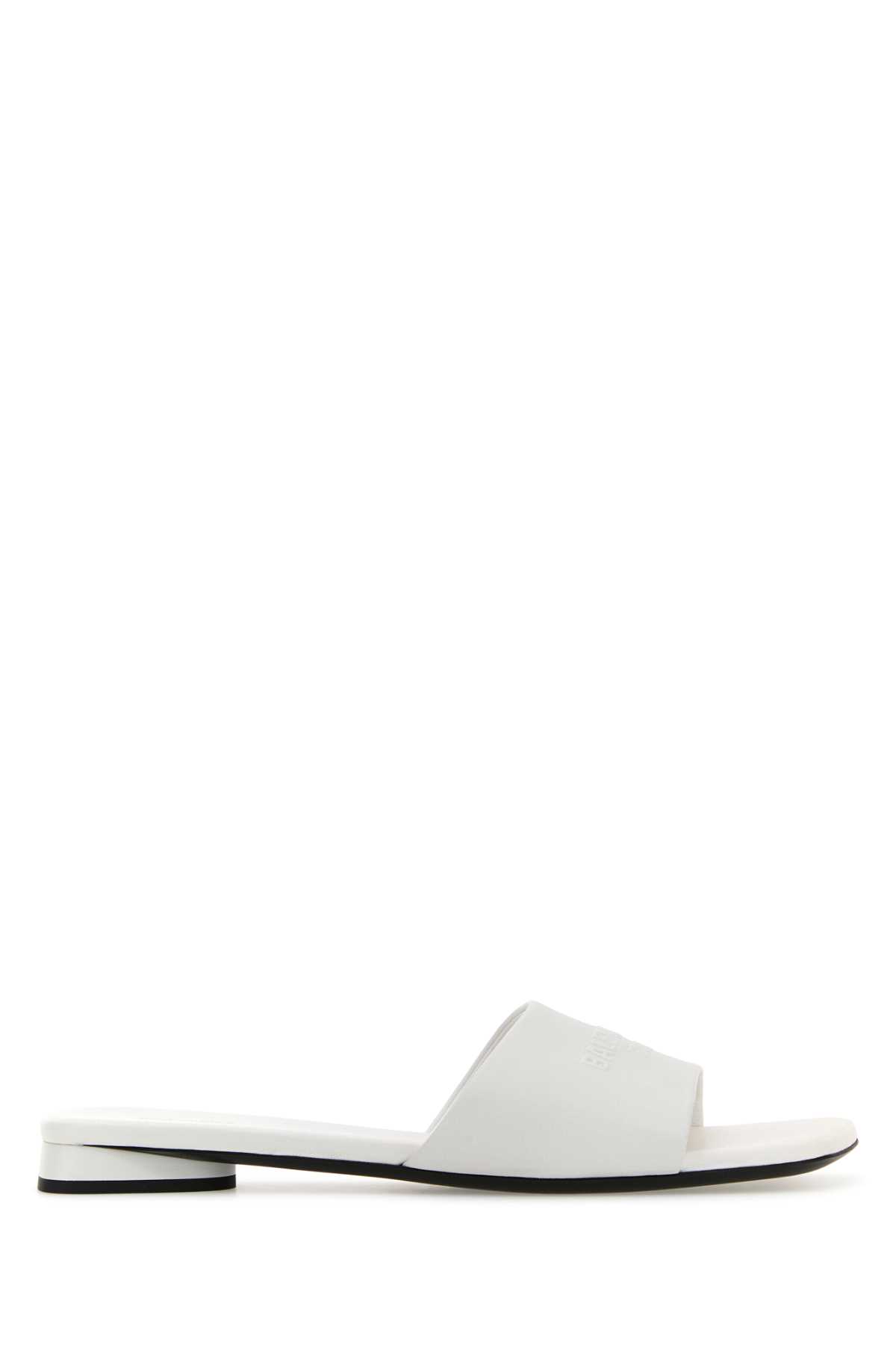 Shop Balenciaga White Leather Duty Free Slippers
