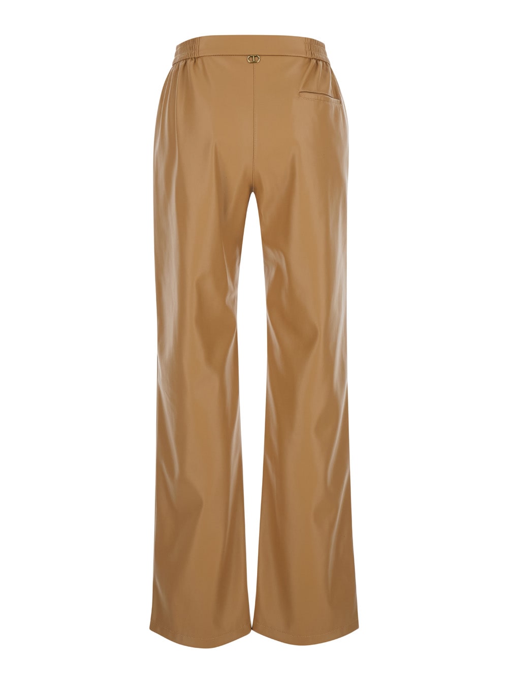 Shop Twinset Brown Pants With Elastic Waistband And Logo In Eco Leather Woman