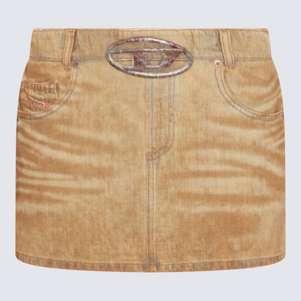 Shop Diesel Beige Cotton Mini Skirt