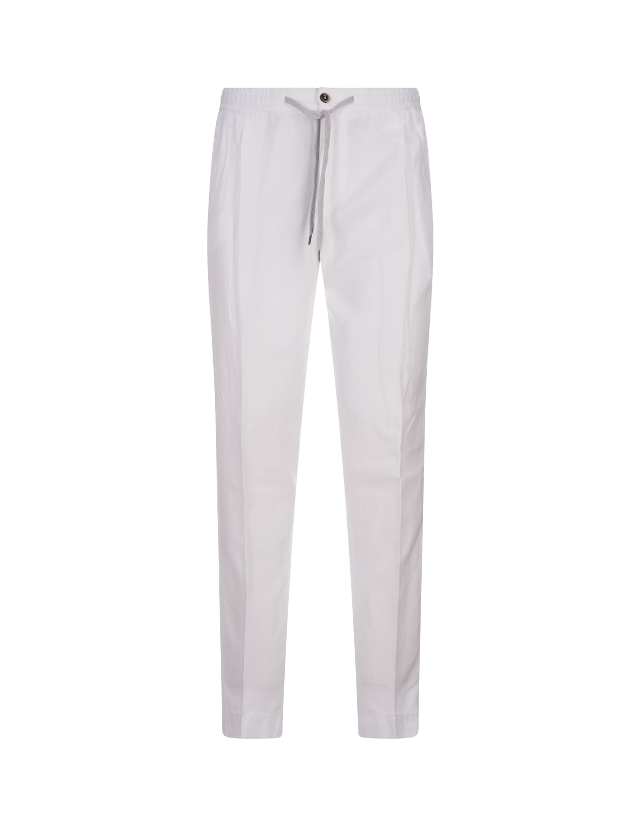 White Linen Blend Soft Fit Trousers