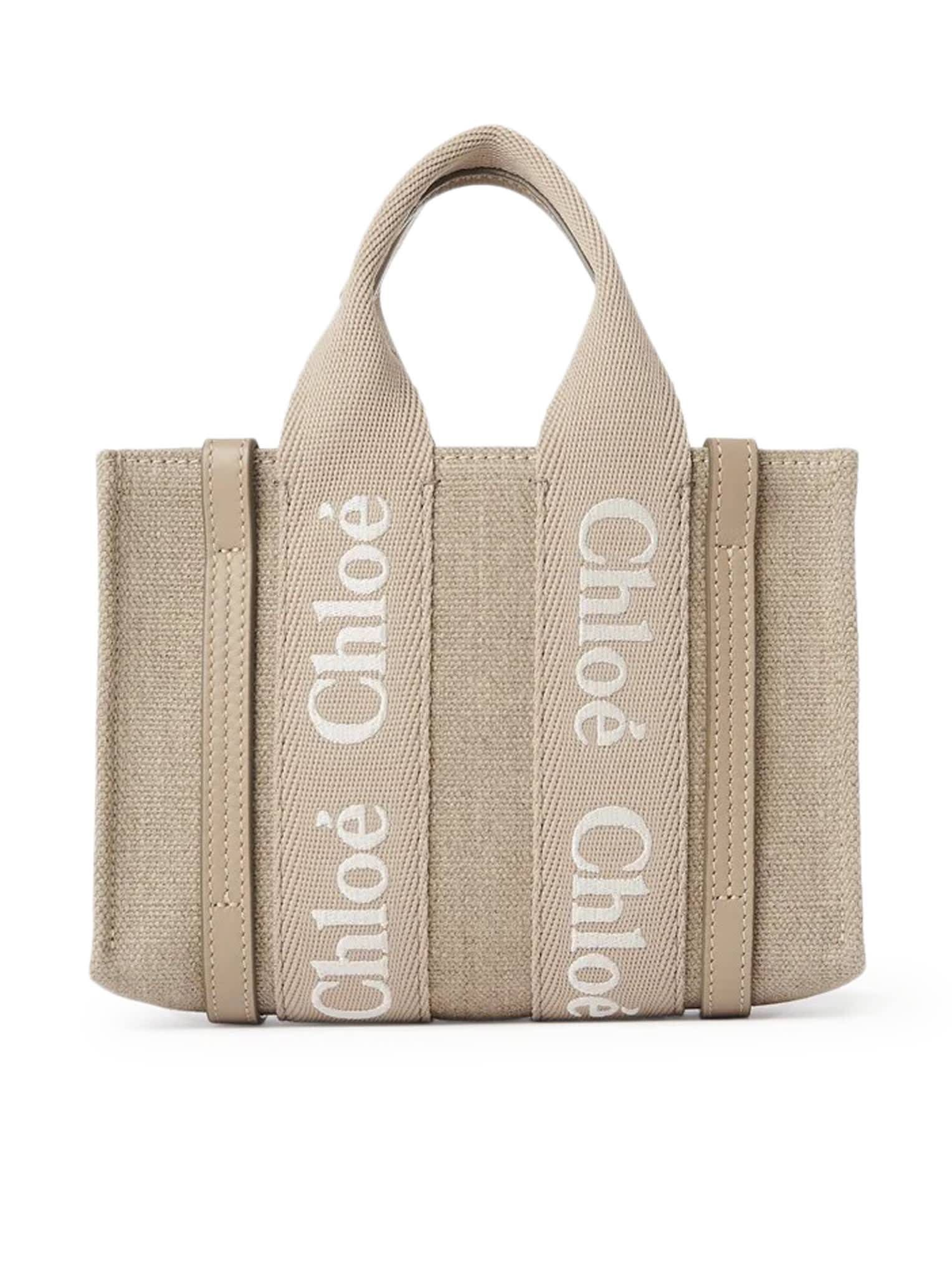 Chloé Tote Bag Mini Woody In Linen And Leather