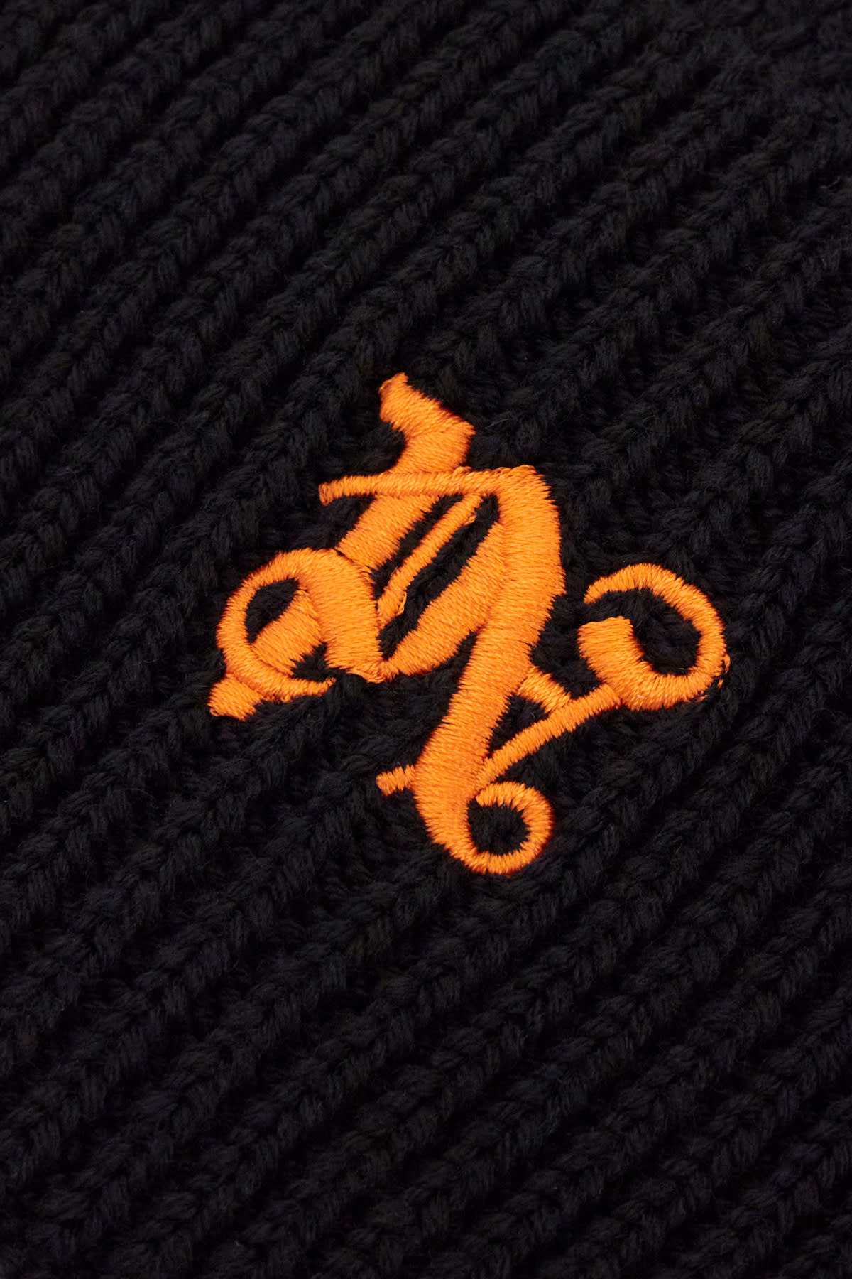 Shop Palm Angels Black Wool Beanie Hat In Black Light Orange