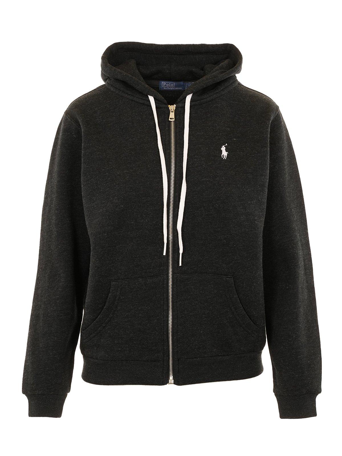 Shop Polo Ralph Lauren Logo Embroidered Zipped Hoodie  In Black