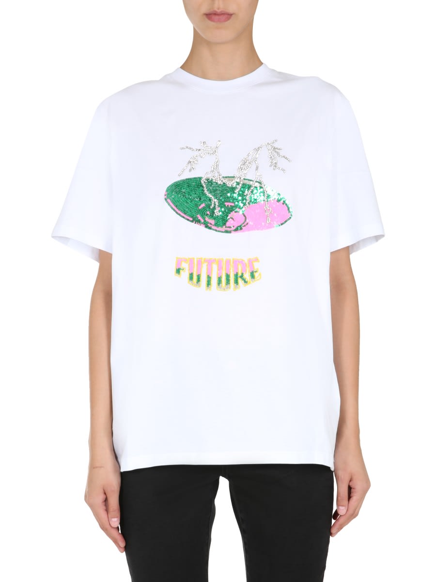 Shop Msgm Round Neck T-shirt In White