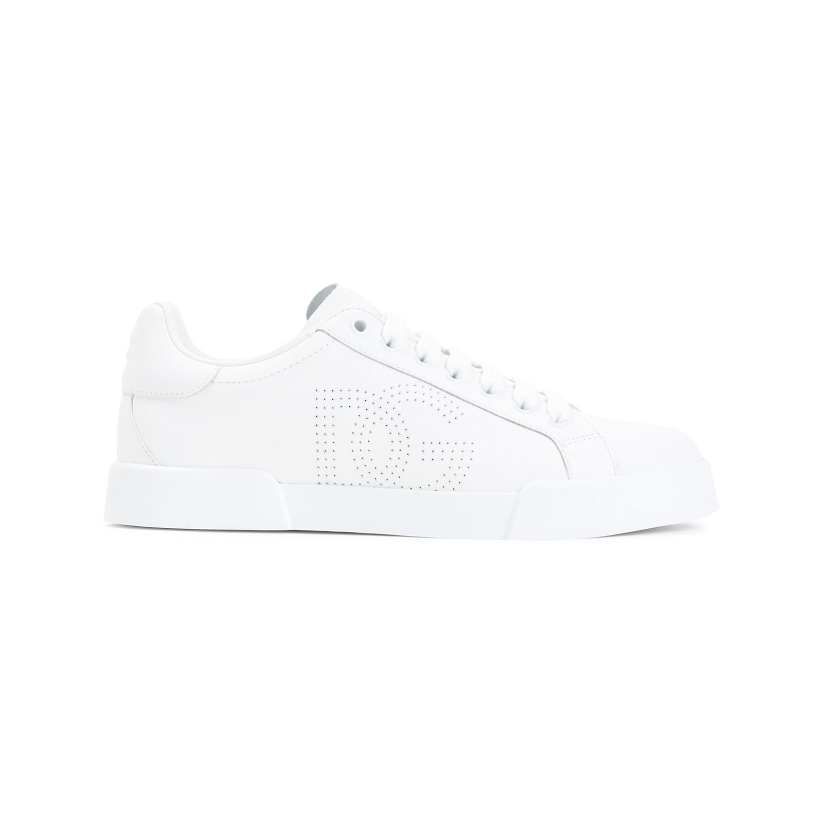 Dolce & Gabbana Portofino Low-top Leather Sneakers With Lateral Monogram In Neutral