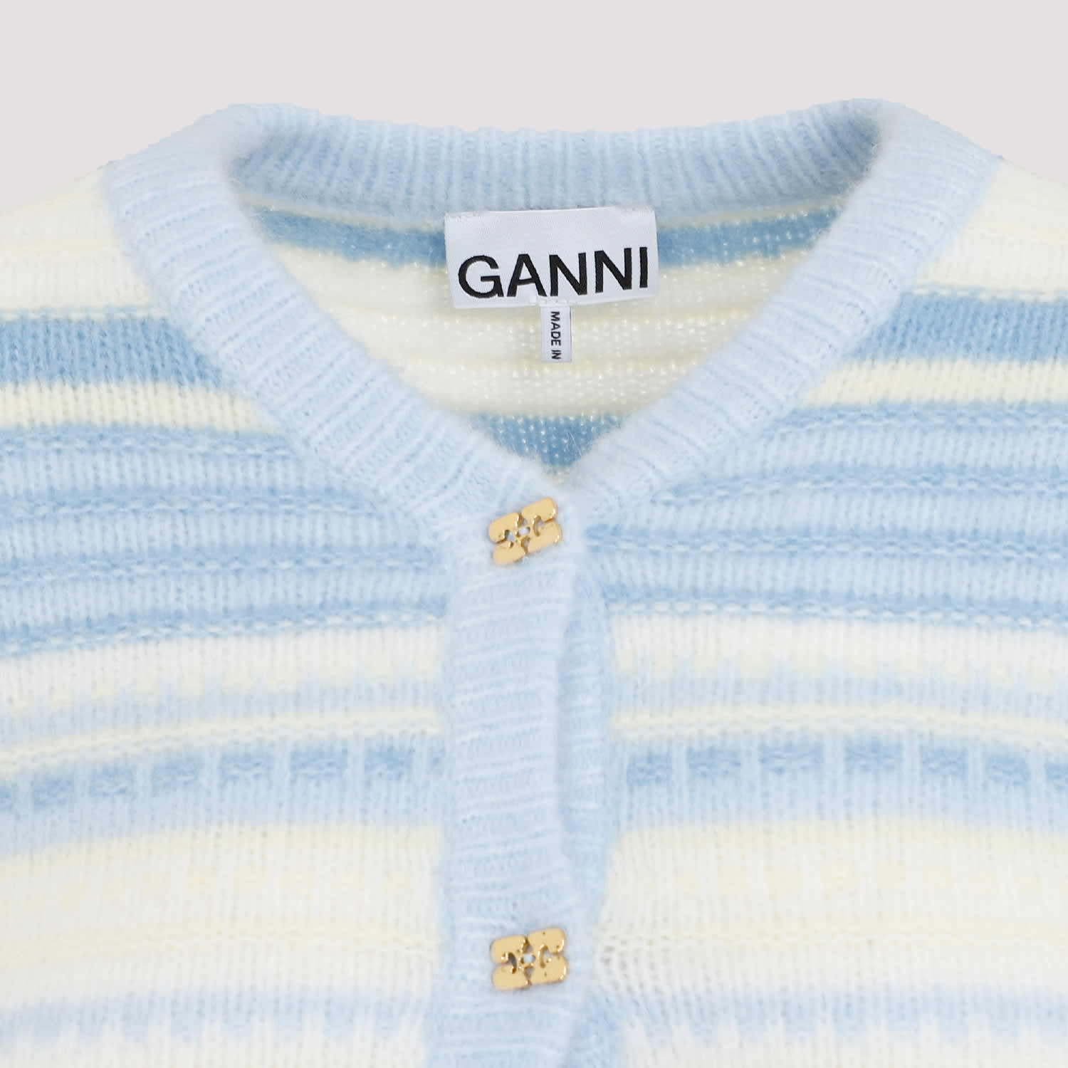 Shop Ganni Stripe Soft Wool Cardigan In Skyway