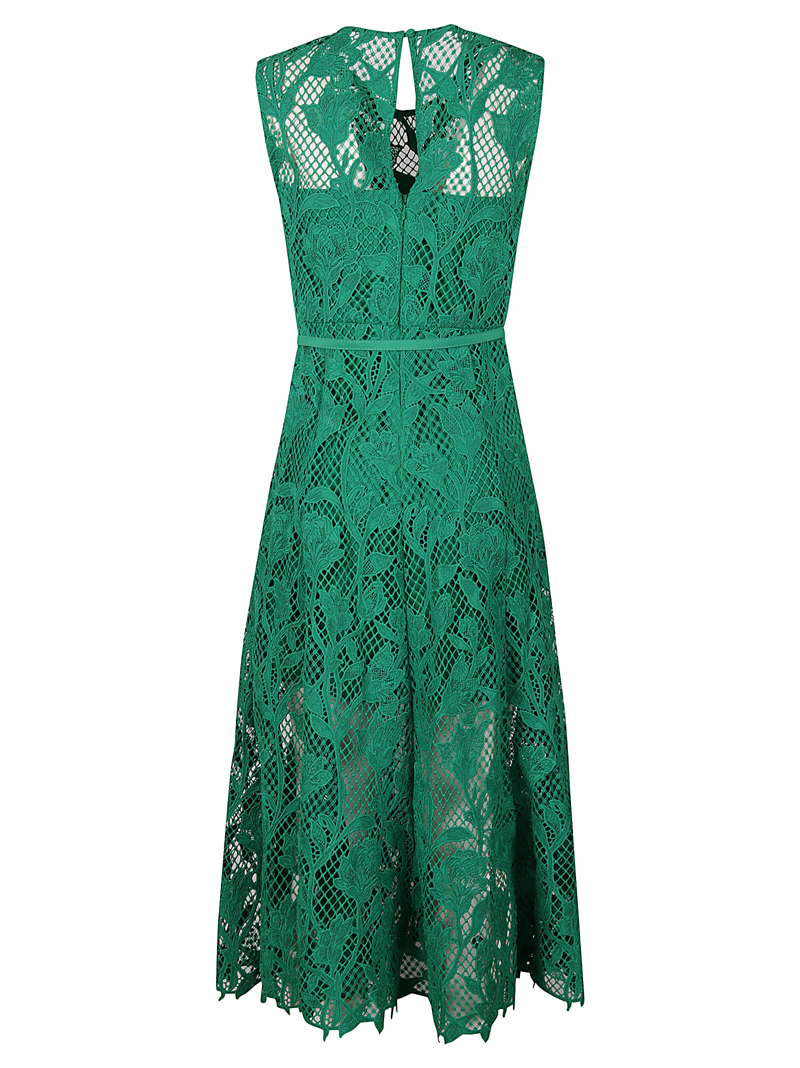 Shop Self-portrait Lace Sleeveless Midi Dress In Green