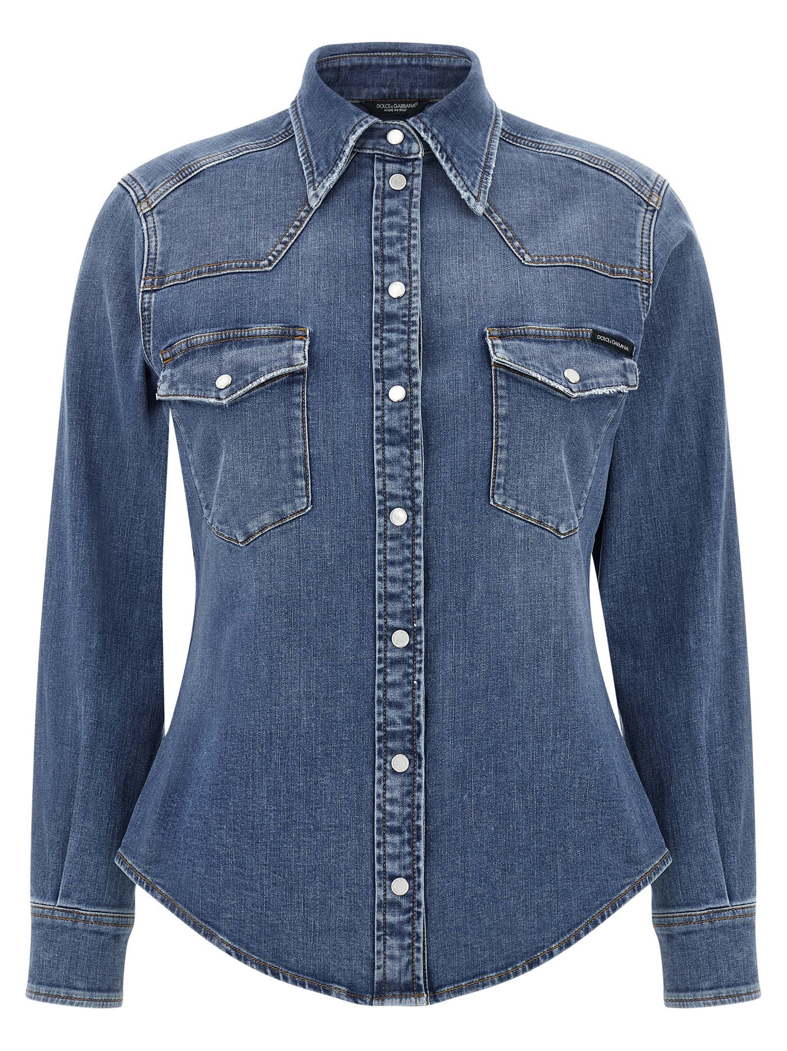 Dolce & Gabbana Denim Cotton Shirt With Chest Pockets In Blue