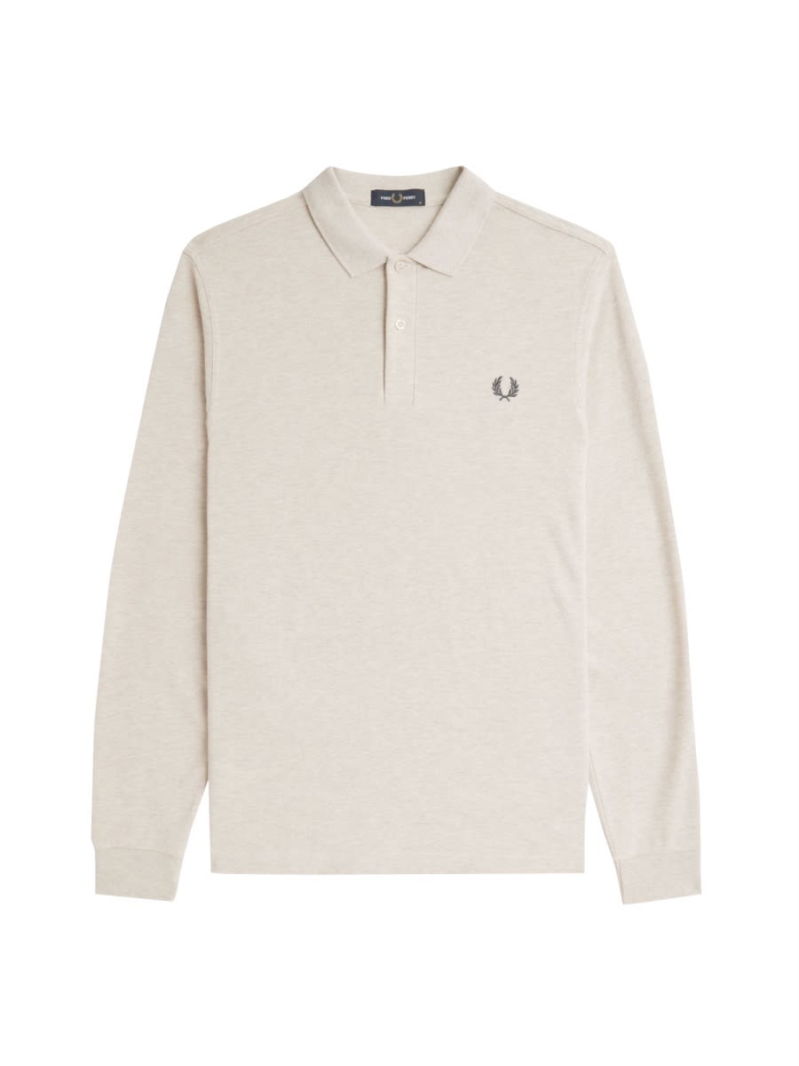 Fred Perry Beige Honeycomb Long-sleeve Polo In Neutral