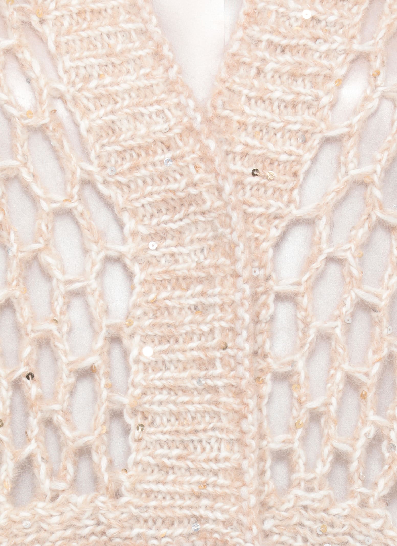 Peserico Sleeveless Open Knit Sweater Featuring Sequins In Neutral