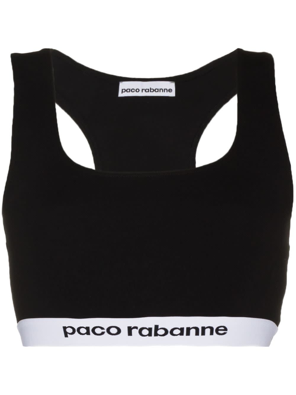 Paco Rabanne Top Cropped In Misto Viscosa Con Banda Logo