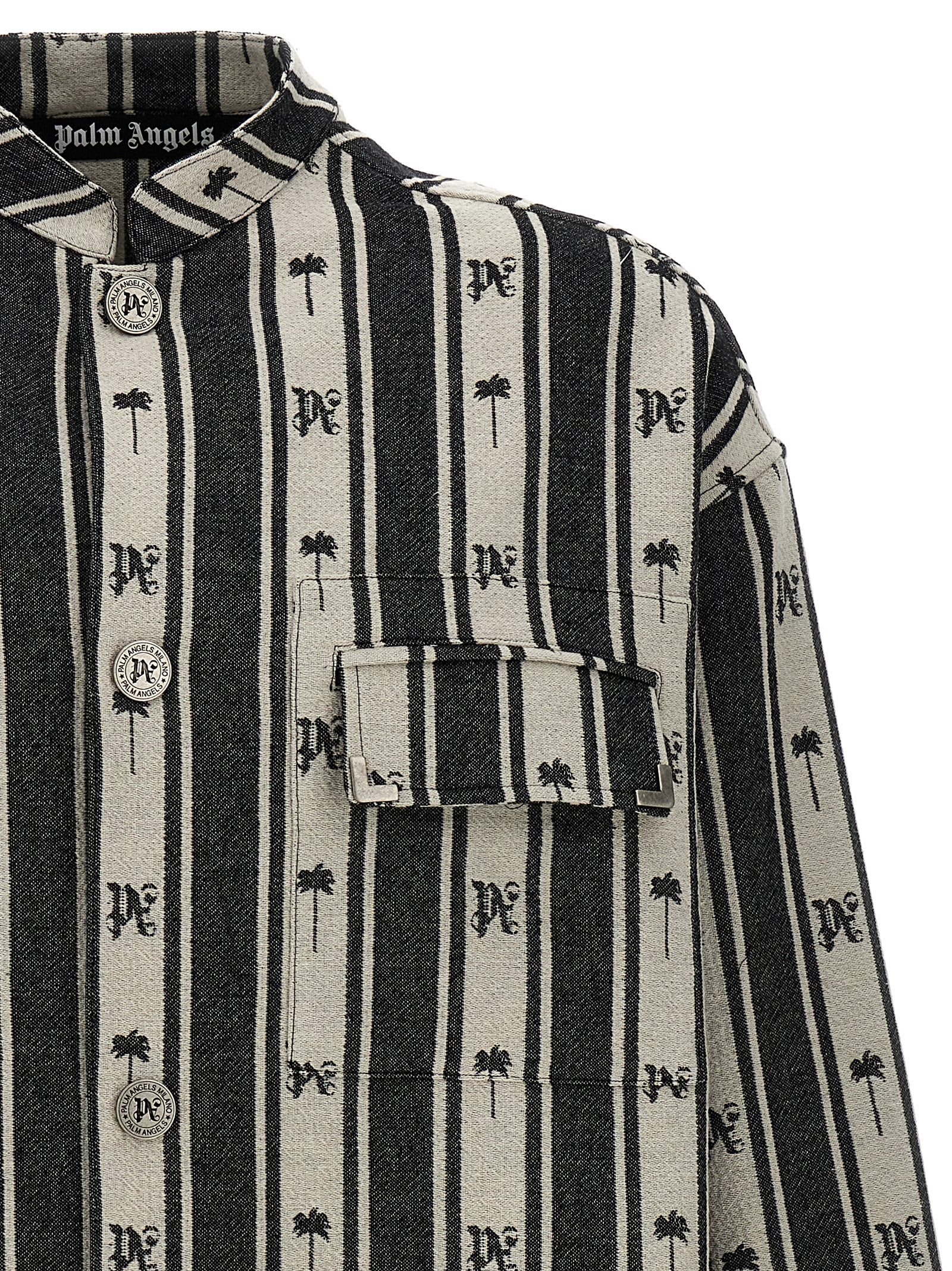 Shop Palm Angels Metal Frame Stripes Overshirt In White/black