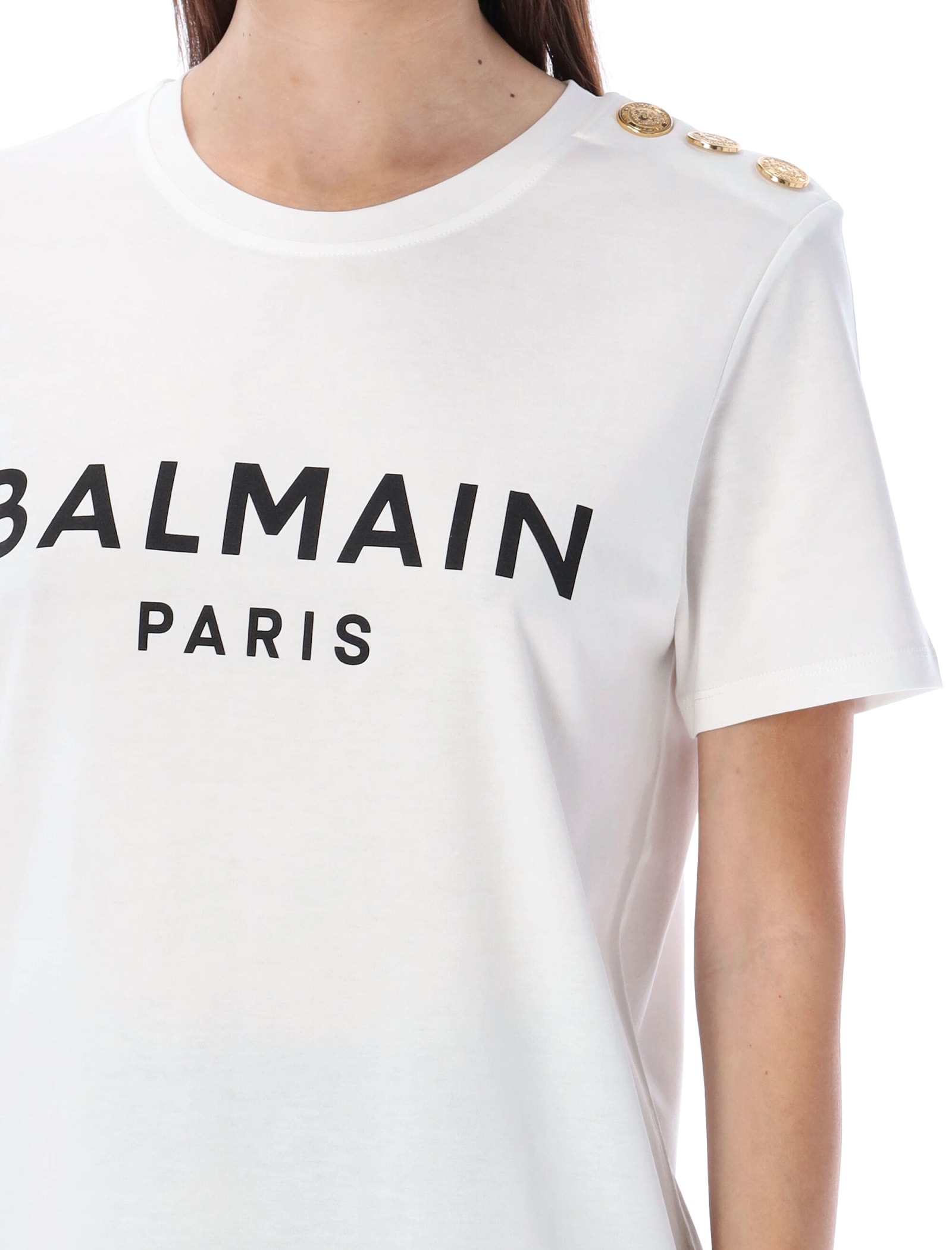 Shop Balmain Flocked Paris T-shirt In Bianco
