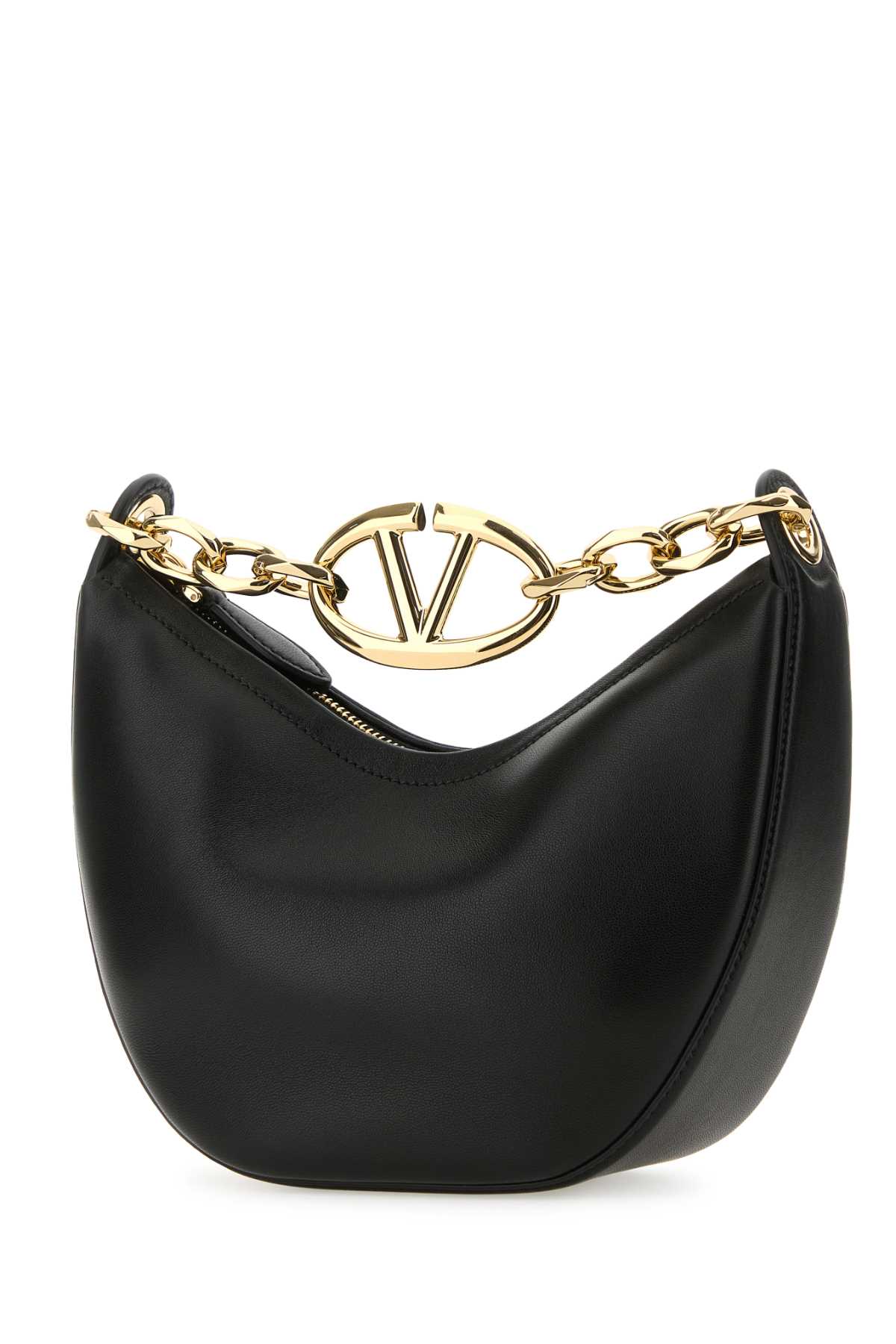 Shop Valentino Black Leather Small Hobo Vlogo Moon Handbag In Nero