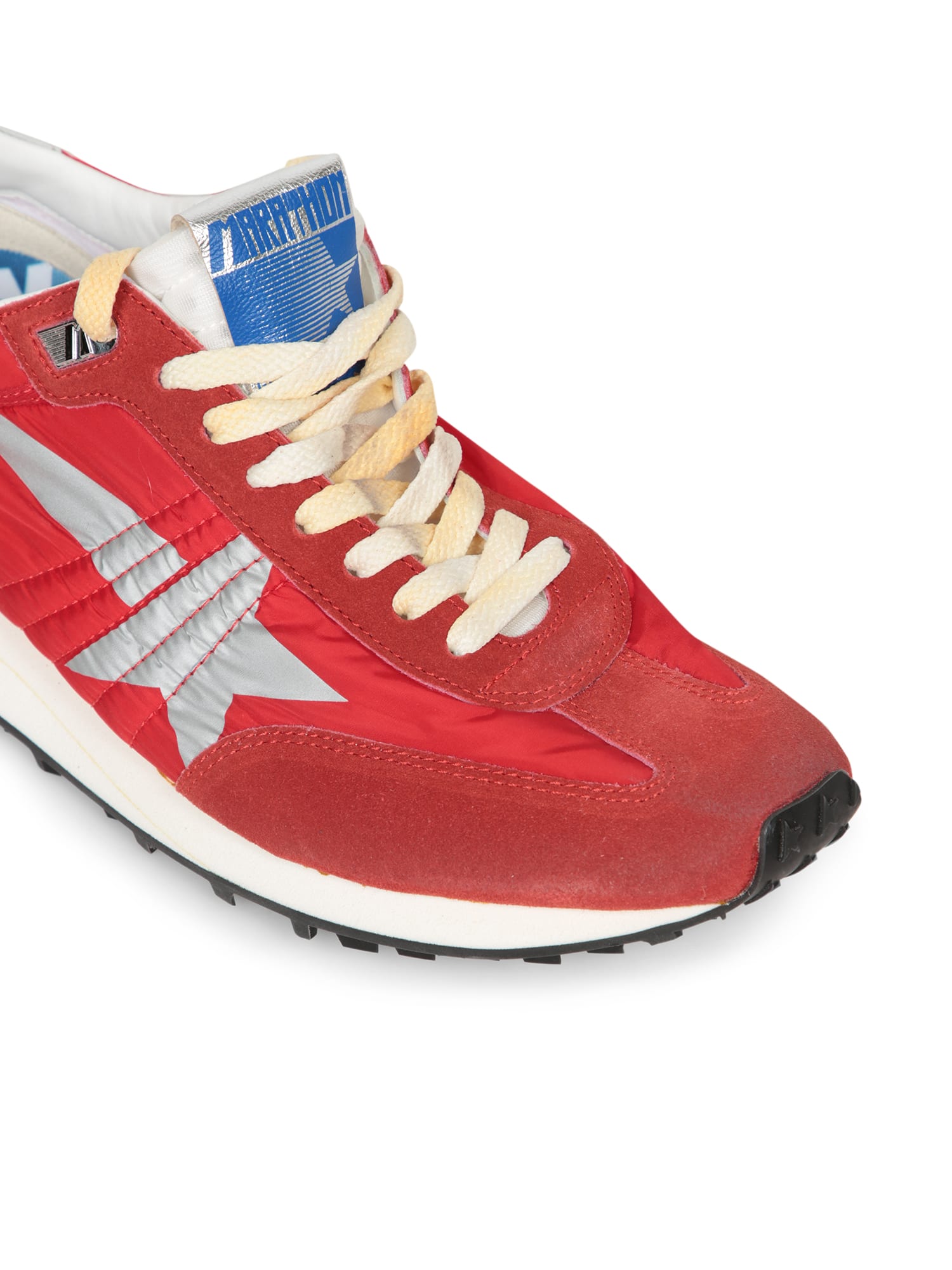 Golden Goose Marathon Sneakers With Red Nylon Upper And Silver Star Shoes In Red