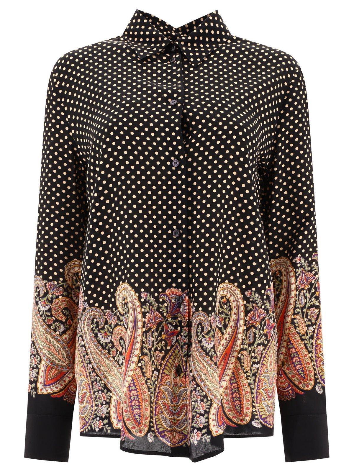 Etro All-over Paisley Printed Long-sleeved Blouse In Nero/multicolour