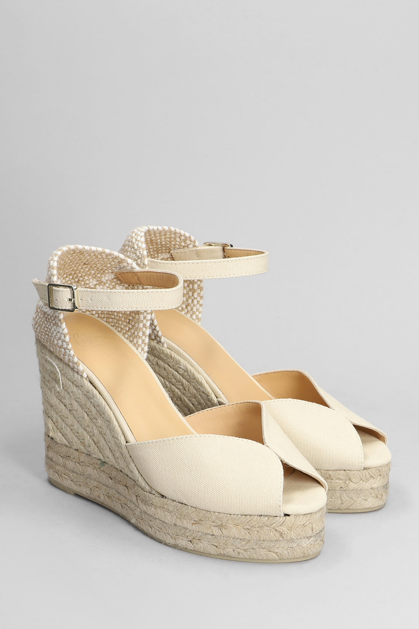 Shop Castaã±er Bianca-8ed-001 Wedges In Beige Canvas