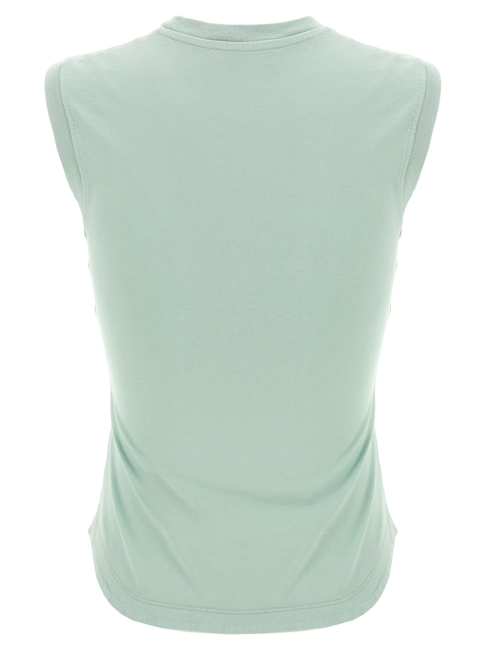Attico Crew Neck Sleeveless Top With Curved Hem In Blue