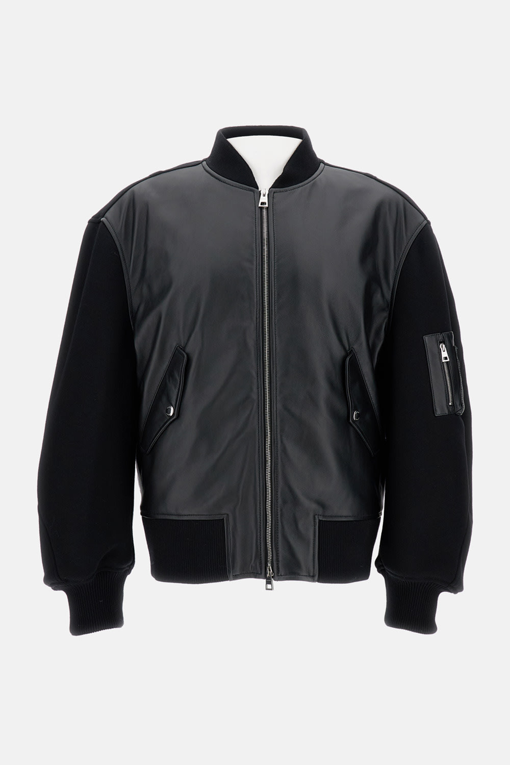 Givenchy Bomber Jacket With Leather Panels And Wool Sleeves In Black