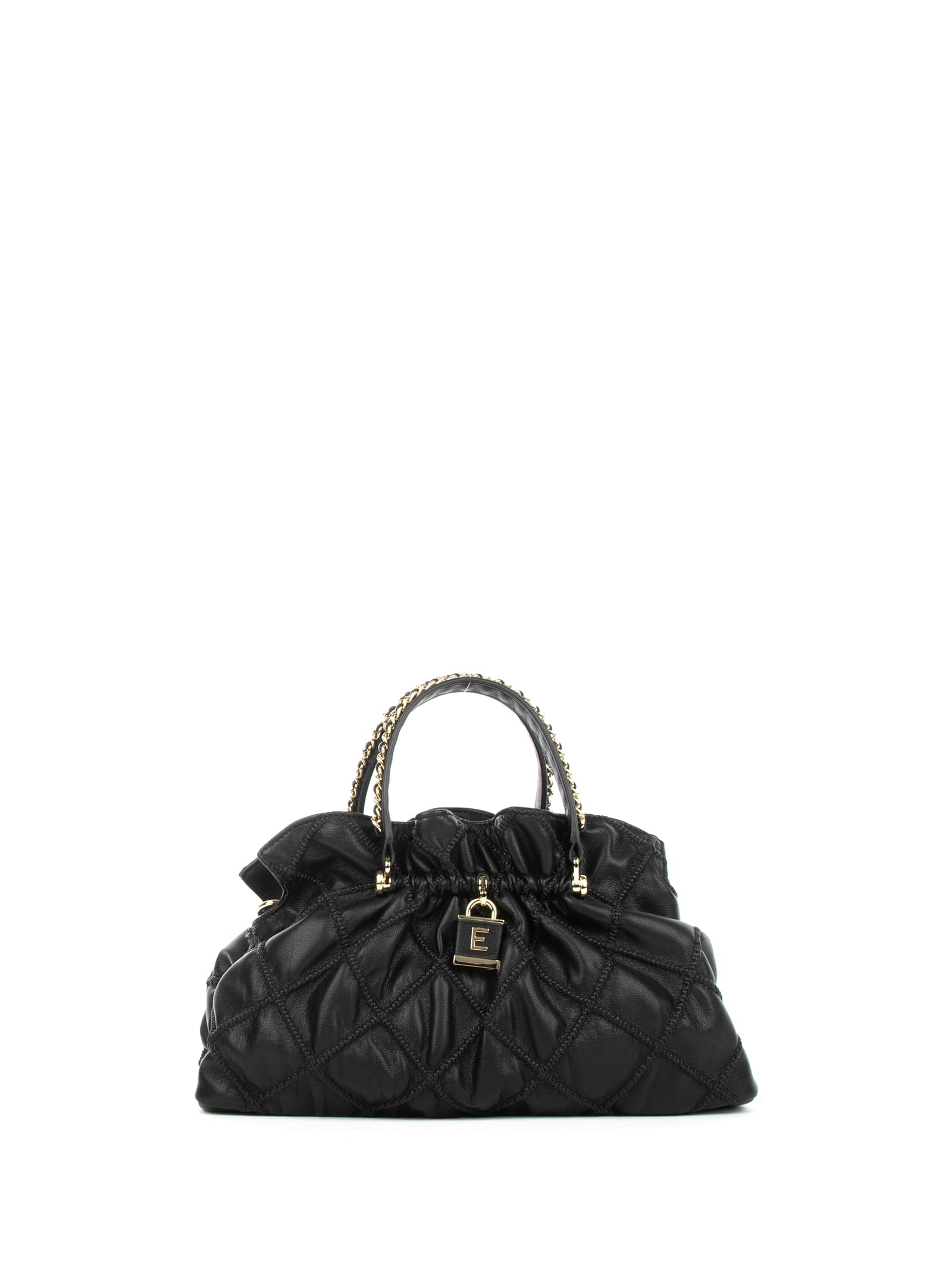 Black Small Double Handle Bag Embossed In Eco-leather