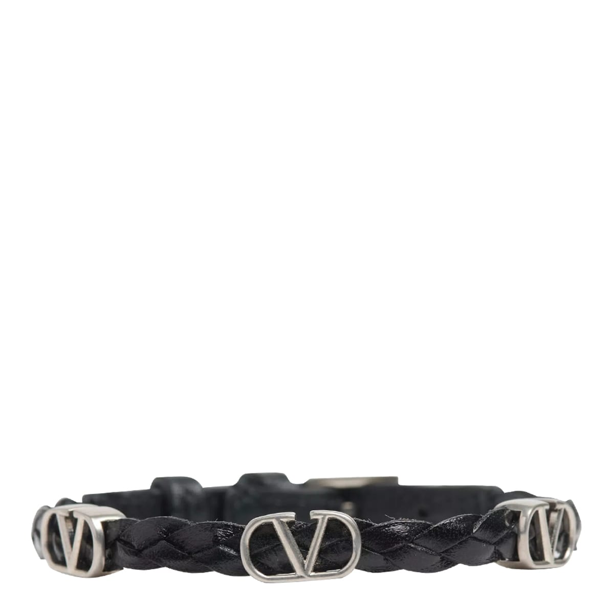 Valentino Garavani Vlogo Signature Bracelet In Braided Calfskin In Black
