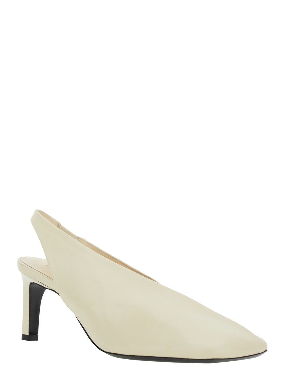 Jil Sander White Slingback Pumps With Square Toe And High Heel In Leather Woman In White