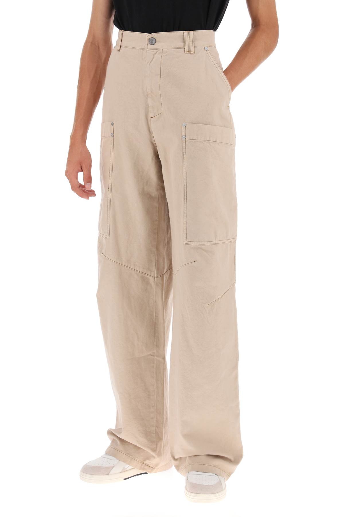 Shop Palm Angels Cotton Cargo Pants In Beige Black (beige)