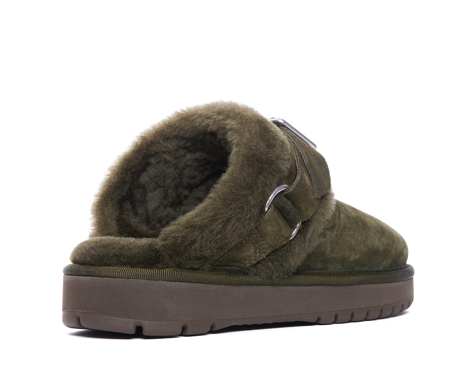 Shop Burberry Suede And Shearling Chubby Sliders In Green