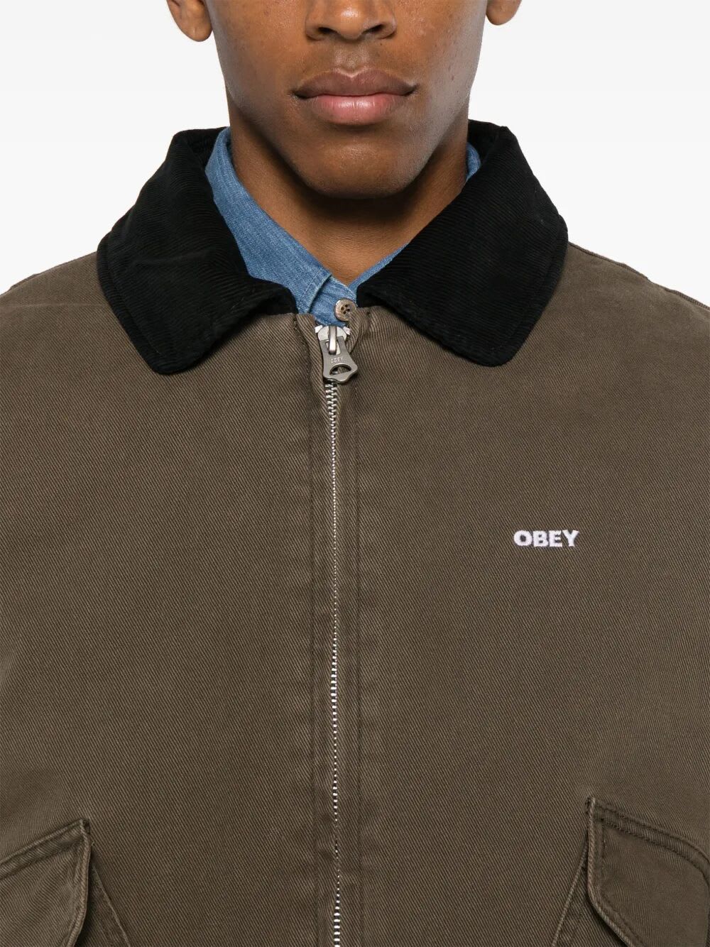 Obey Cwu Corduroy-collar Jacket In Brown