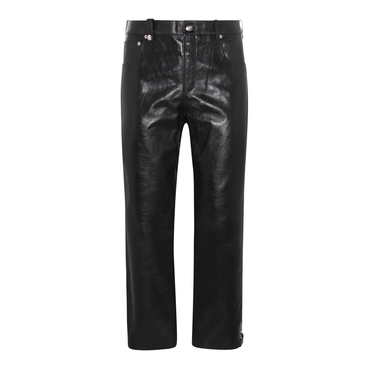 Shop Alexander Mcqueen Black Leather Biker Pants