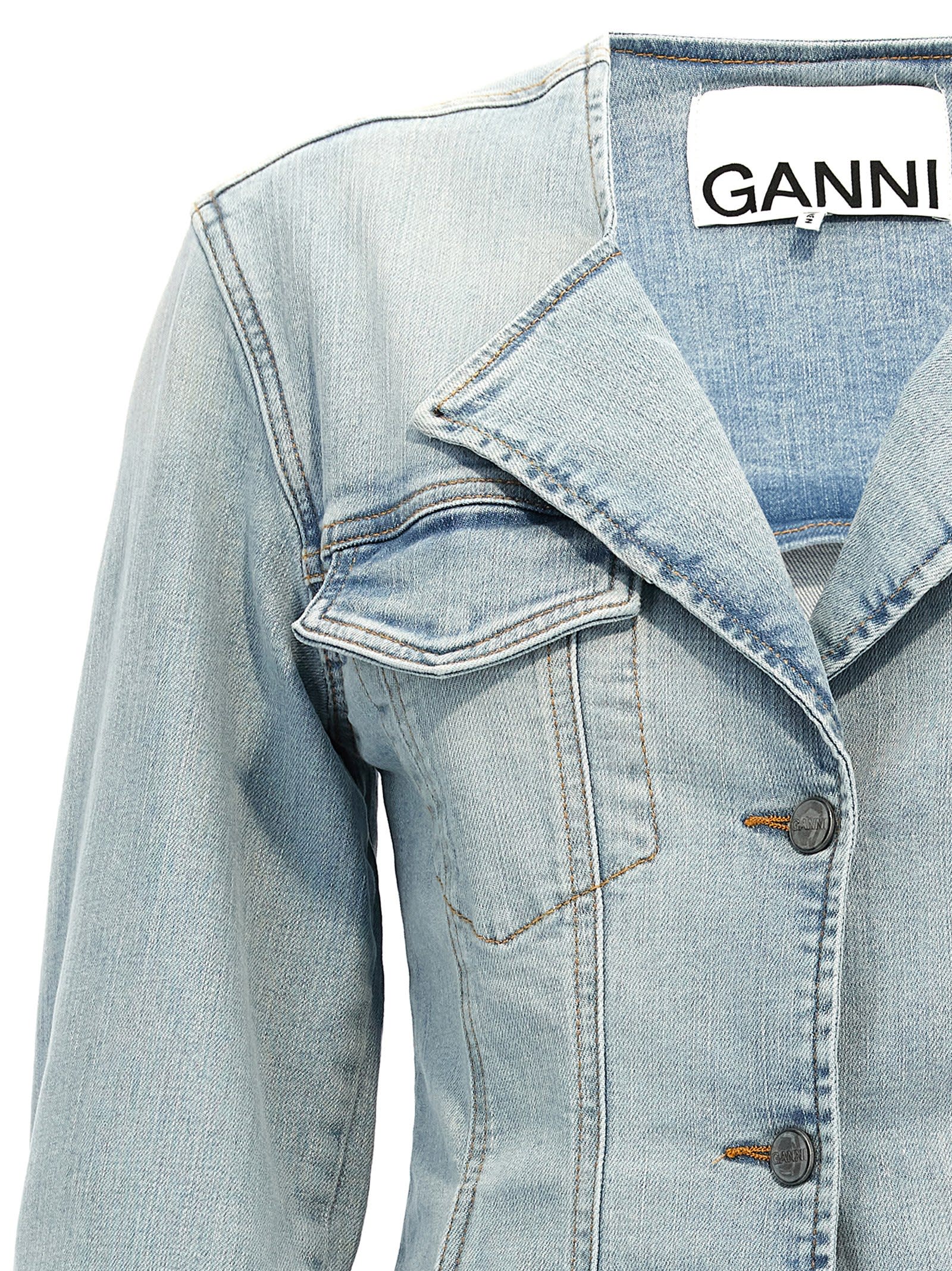 Shop Ganni Denim Blazer In Light Blue