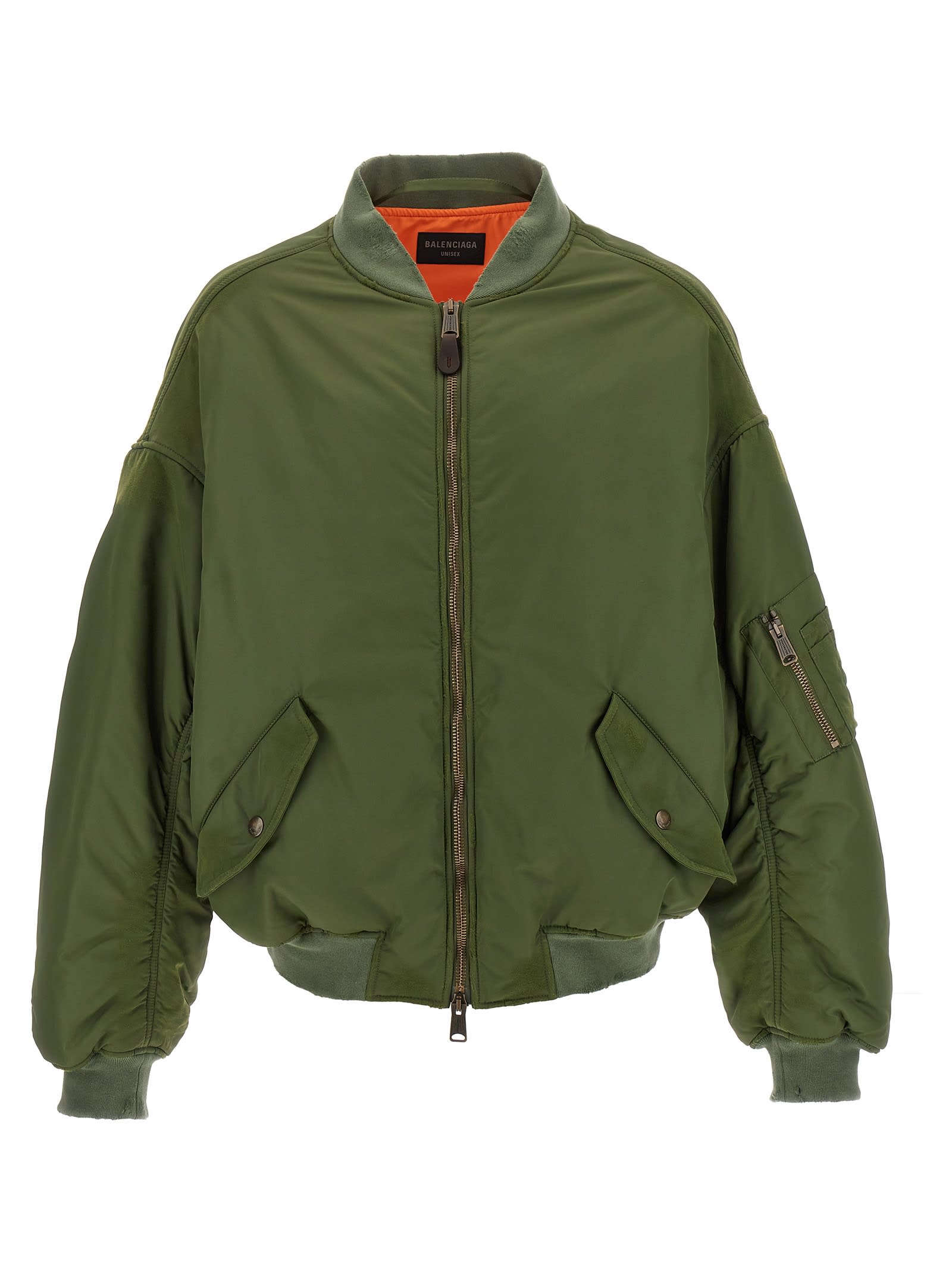 Shop Balenciaga Off Shoulder Bomber Jacket In Green