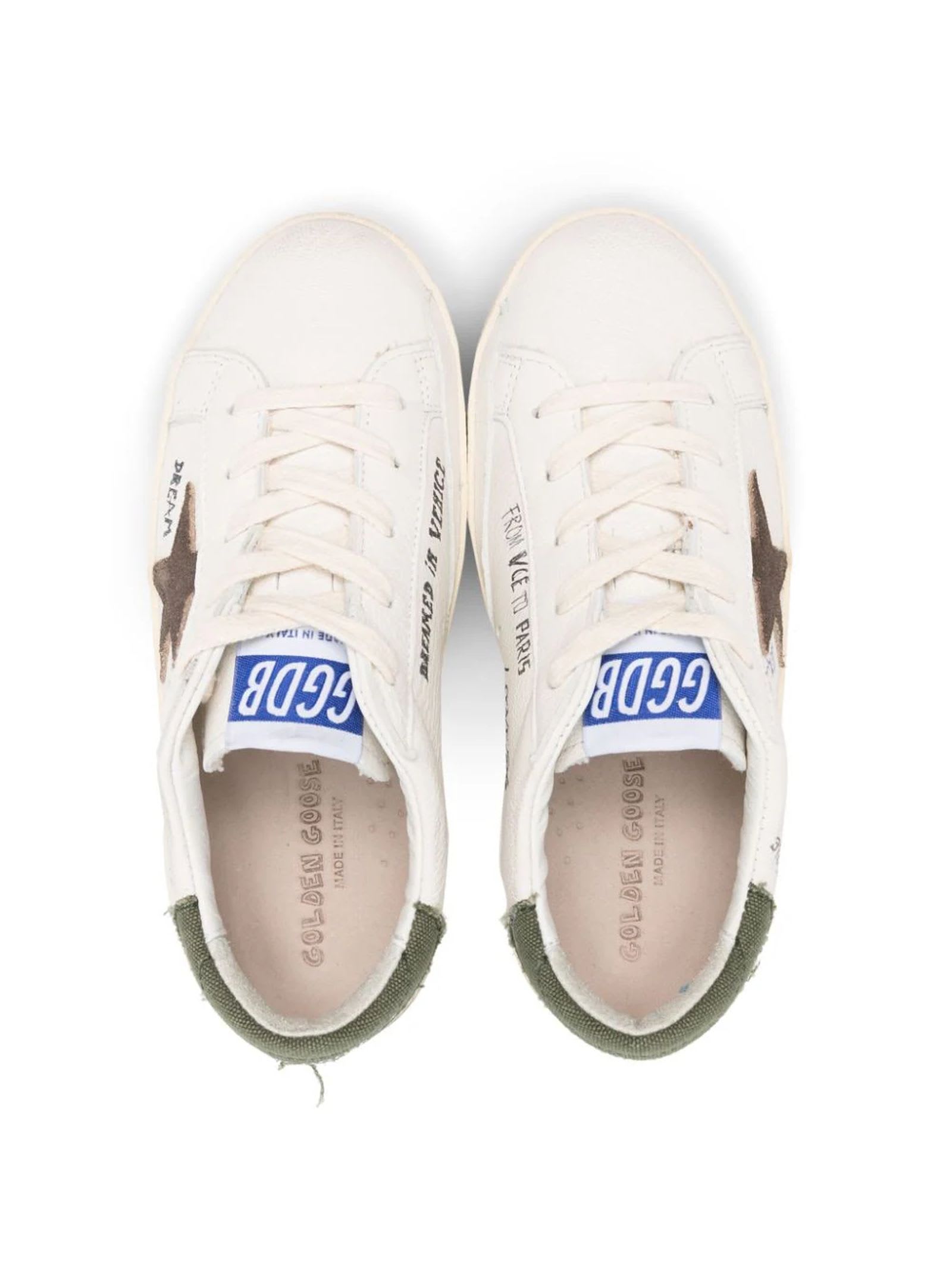 Shop Golden Goose White Leather Sneakers In White/brown/green
