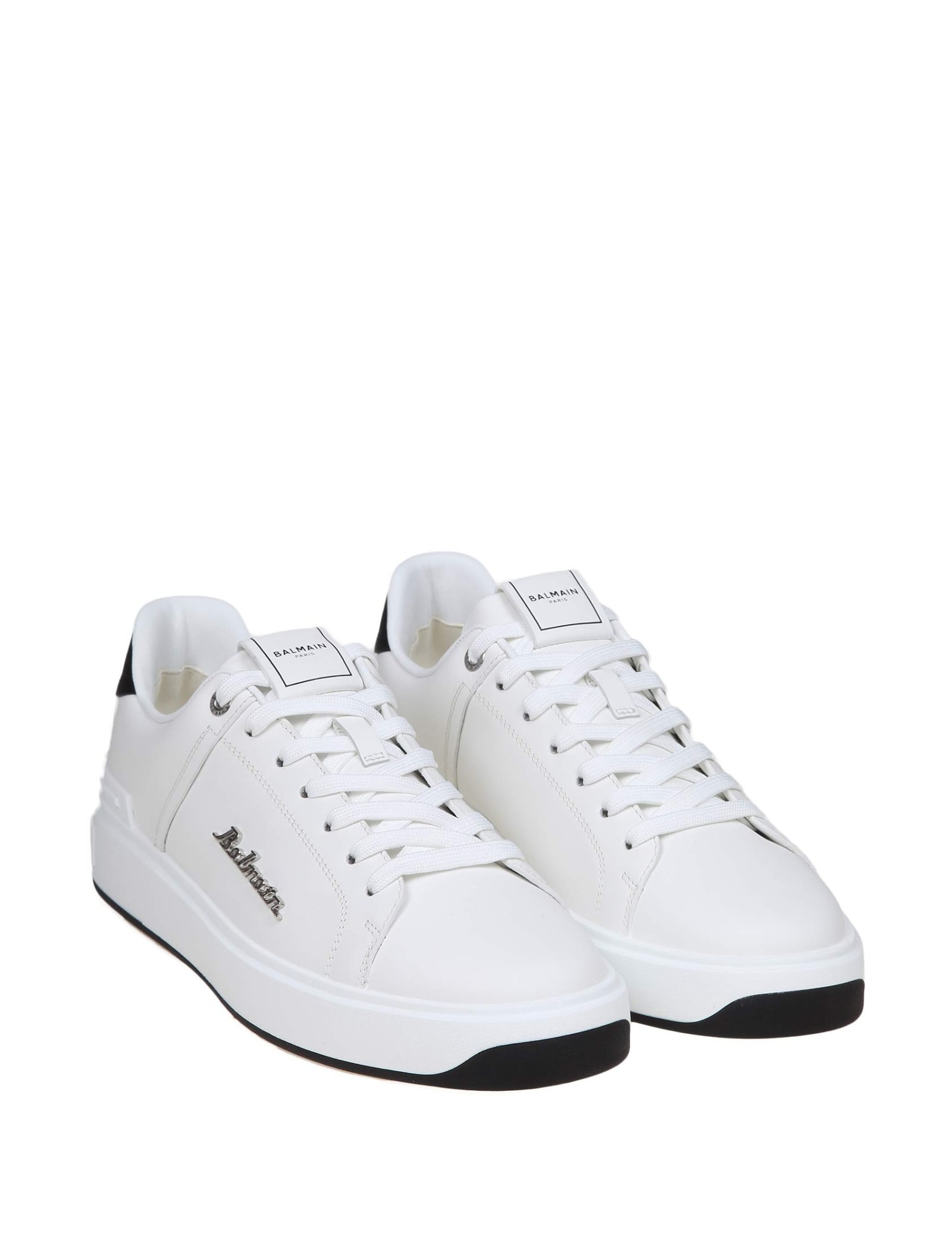 Shop Balmain B-court Sneakers In Black And White Leather In White/black