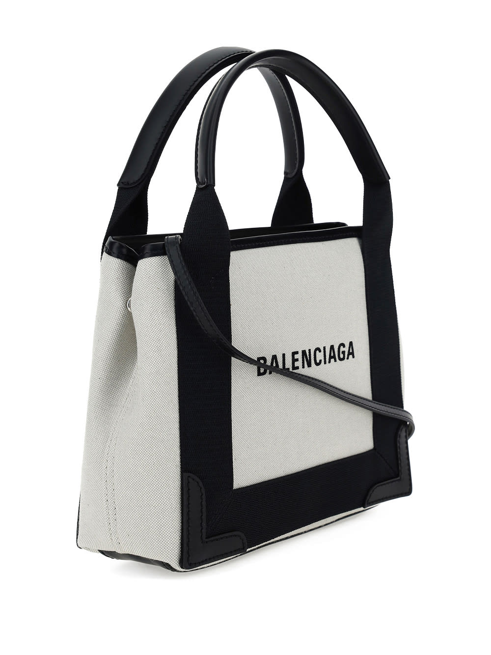 Balenciaga Woman Two-tone Canvas Small Cobas Navy Handbag In Natural/black