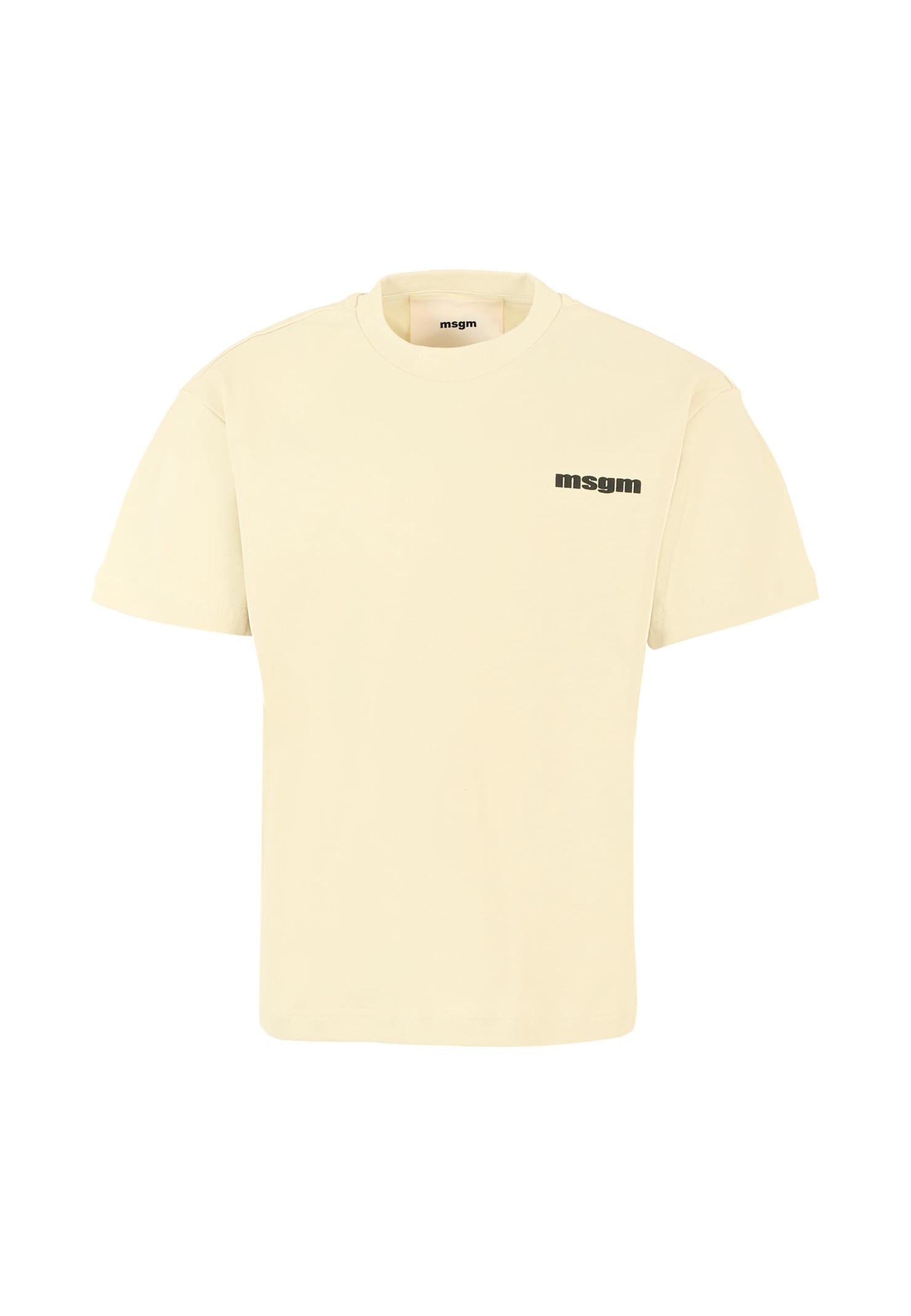 Msgm Beige T-shirt For Kids With Black Logo In Nude