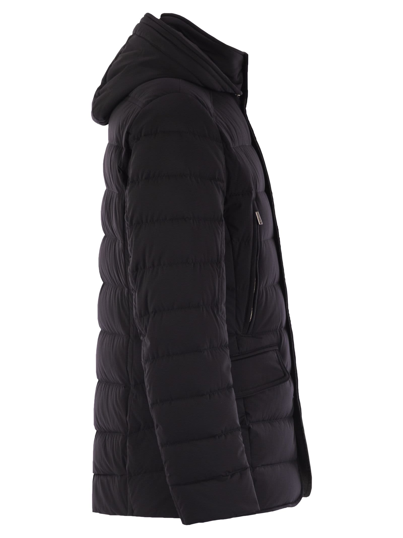 Moorer Padded Dark Blue Jacket With Central Button In Black