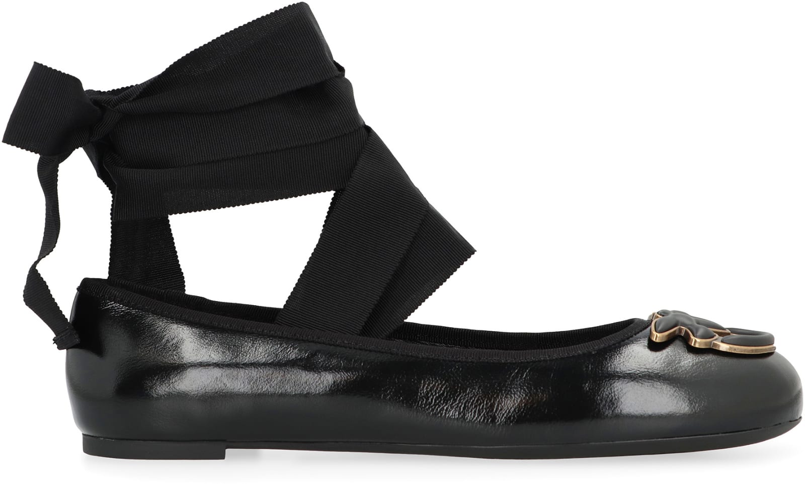 Shop Pinko Gioia Leather Ballet Flats  In Black