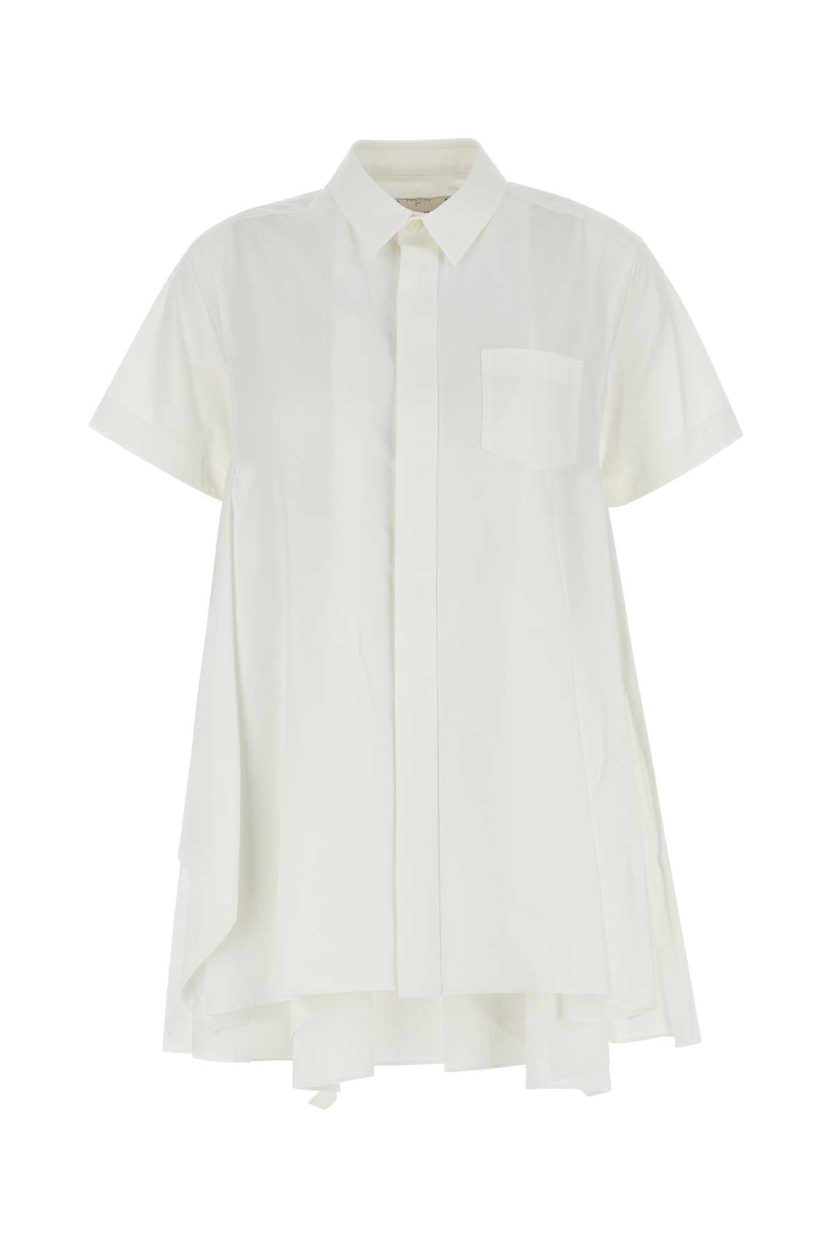 Shop Sacai White Poplin Mini Shirt Dress In Offwhite