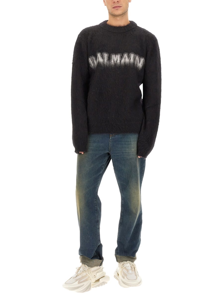 Shop Balmain Retro Logo Pullover In Black